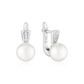 Cercei argint cu perle naturale albe si pietre DiAmanti SK23102EL_W-G
